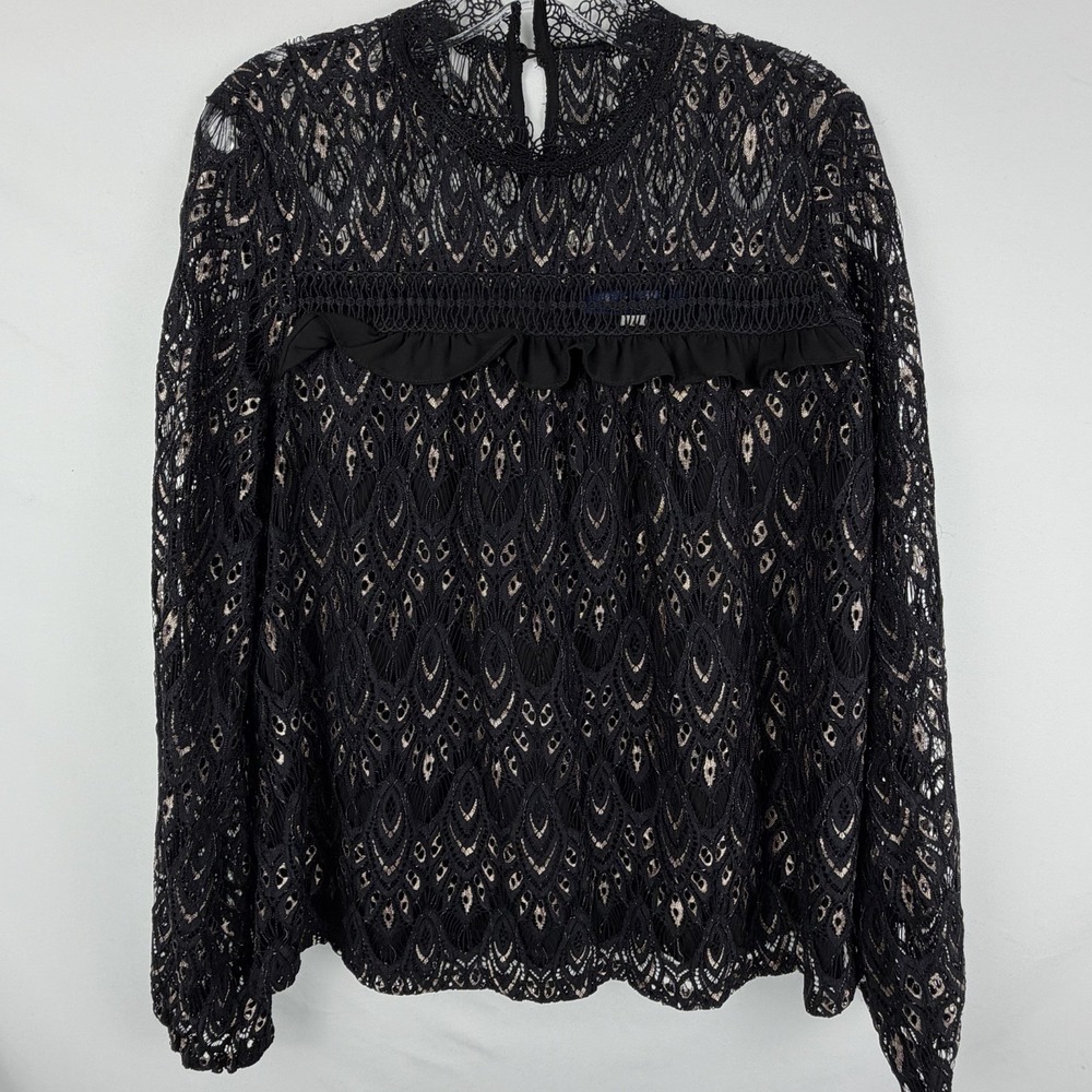 NWT Black Lace Victorian Blouse Gold Detail Whimsigoth Dark Romantic Magic Sz L